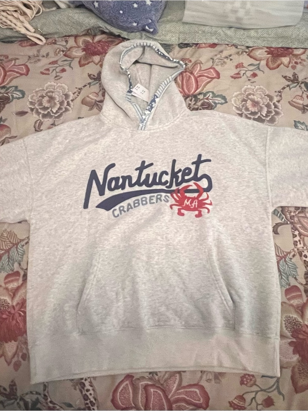 Abercrombie & Fitch Gray Hoodie with Navy and Red Graphic